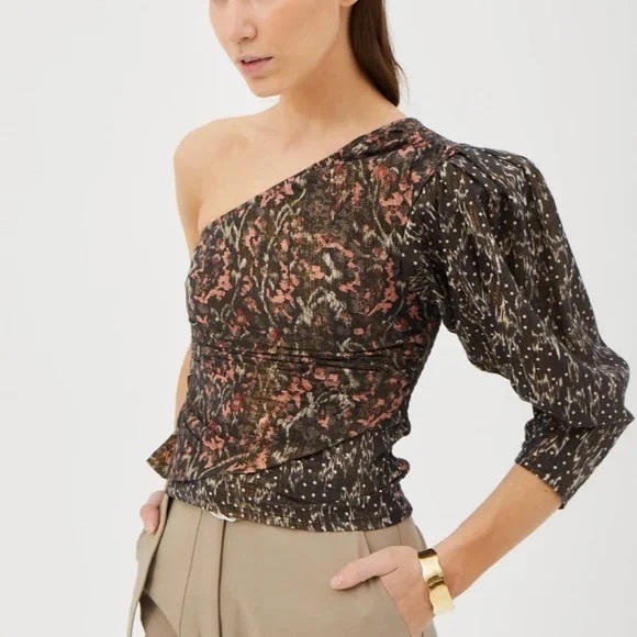 NWT Maria Cher Villafranca Lia One-Shoulder Metallic Cotton Top Sz S - Picture 4 of 6